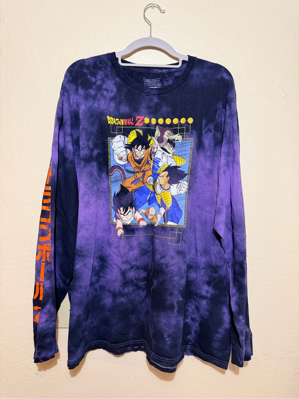 Dragon Ball Z Purple Tie-Dye Graphic Long Sleeve Shirt Adult Size 2XL